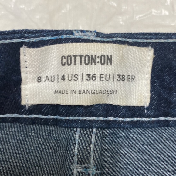 Cotton:On Womens 4 Blue White Stitch Carpenter Jean High Rise Straight Leg Loop - Picture 4 of 12